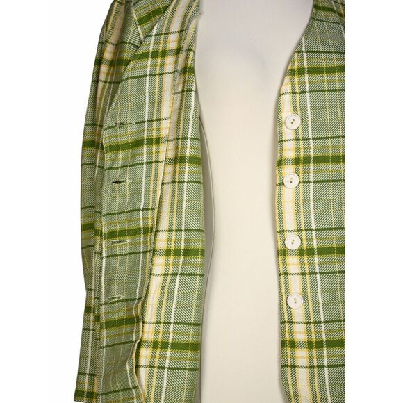 Vintage 60s Collarless Jacket Green Plaid Pockets Union Tag Size 11-12 - Hey Viv - Picture 5 of 12